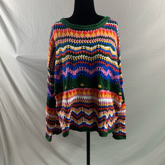Oversized Chevron Pattern Open Drop Shoulder Sweater - Picture 6 of 10